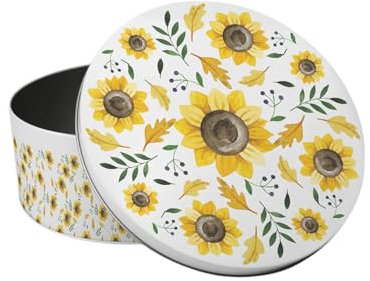 Purely Home Yellow Sunflowers Small Cake Tin - Summery Floral Kitchen Gifts for Her - Round Metal Storage Container for Baking 18 x 7cm