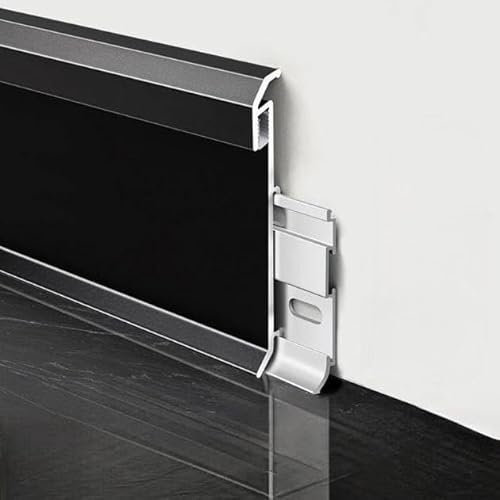Set di 14 battiscopa in alluminio per illuminazione a LED, 80 x 2500 mm, lunghezza totale 35 m, colore nero opaco, con possibilità di montaggio a parete, montaggio superficiale con luce verso il basso