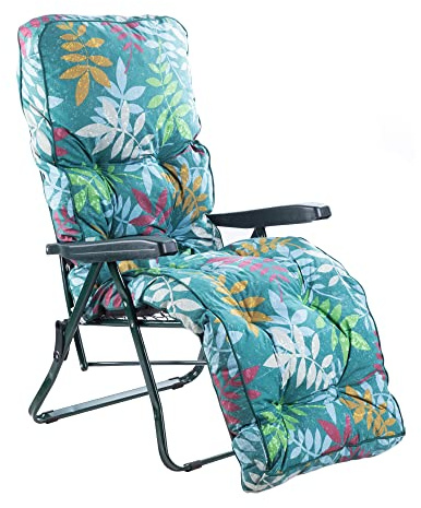 Alfresia Reclining Garden Chair, Folding Outdoor Recliner Chair with 5 Position Adjustable Backrest and Classic Cushions