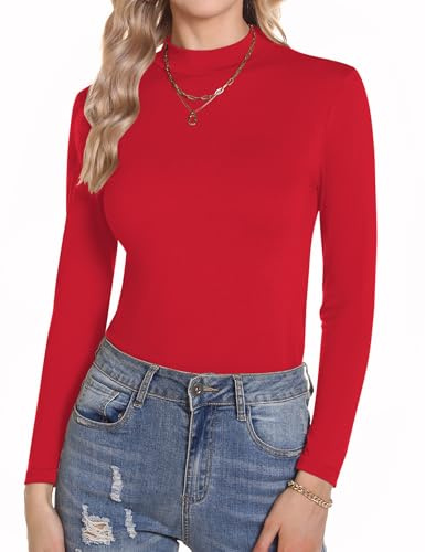 Aottori Womens Long Sleeve Base Layer Tops Ladies Polo Neck Basic Underwear Cotton Lightweight Thermal Slim Fitted Pullover Tunic Top
