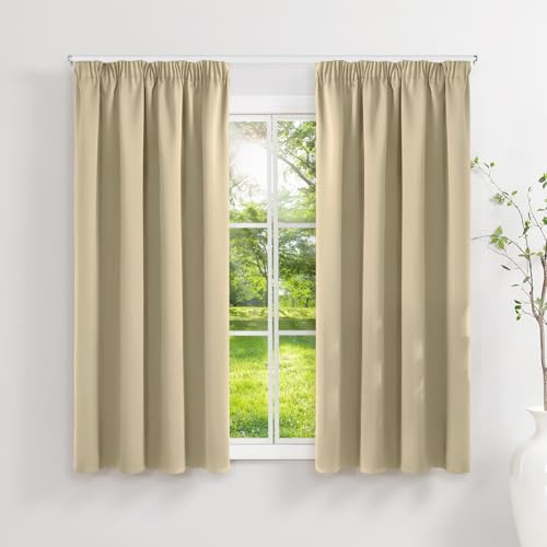 Runyéla Vorhänge Blickdicht mit Kräuselband Thermovorhänge Kälteschutz | 160Hx140Bcm,Beige,2er Set,Verdunkelungsvorhänge für Schienensystem,Gardinen für Wohnzimmer,Blackout Curtain