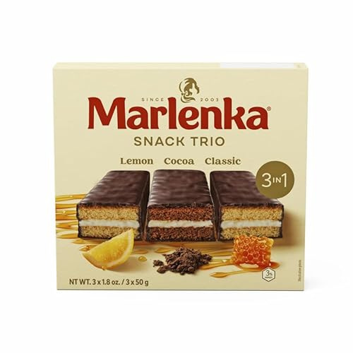 MARLENKA® Honig-Snack Triopack, Geschenkpackung 3x50g, Mini-Kuchen mit Honig-, Kakao- und Zitronen-Geschmack, klassisches handgefertigtes Dessert, ideal für Reisen und als Geschenk.