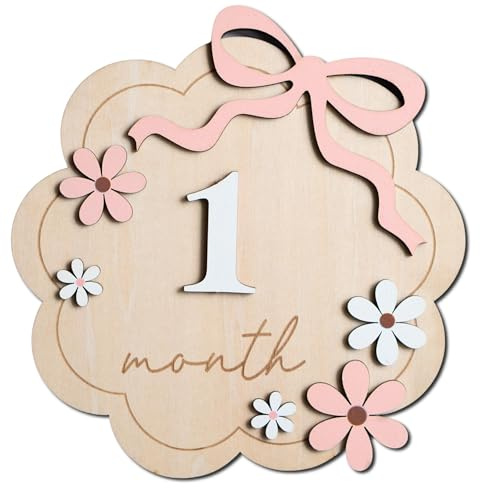 Xanewza Holz Meilensteinkarten Baby, 1-12 Monats Meilensteine auf Edlen Holzscheiben, Meilensteinkarten Schwangerschaft, Meilensteinkarten Baby Holz Geschenk zur Geburt Babyparty für Schwangere