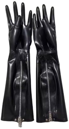 CHBYUOMLJIK Black 100% Latex Long Gloves With Zipper
