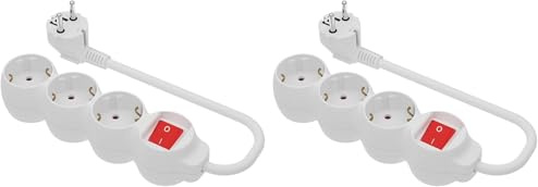 Simon - Base Múltiple, Regleta de Enchufe Plano, 3 Tomas de 16A, Ladrón de Enchufes con Toma de Tierra e Interruptor ON/Off, Cable de 1,5 Metros, Color Blanco (Paquete de 2)