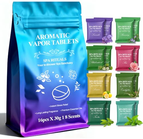 Duschdampfer Aromatherapie, 16 Stück duschbomben geschenkset, 8 Düfte, Badebomben-Set, Shower Steamers Aromatherapie, Weihnachtsgeschenke Frauen,Männer, Geburtstagsgeschenke für Frauen und Mütter