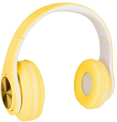 Dioche Headset with Noise Reduction, Foldable Over Ear Wireless Headphone with RGB Light for Phones and Laptops (Yellow)