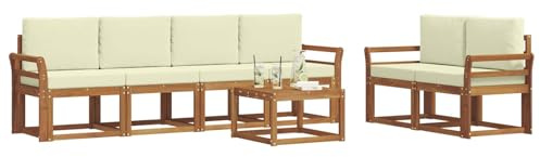vidaXL Outdoor-Sofagarnitur 7 pcs Natur und Creme Massivholz Akazie, Akazienholz Garten-Sofa-Set, Moderne Gartenmöbel, langlebige Couch, schicke Lounge, ergonomisches Design