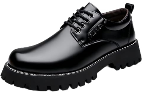 Moudn Chaussures Derby Homme en Cuir Marron Brillant - Semelle Épaisse Crantée - Élégantes et Confortables - Idéales Bureau et Soirée