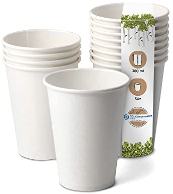 BIOZOYG 50 Stück Kaffeebecher Pappbecher 300ml / 12 oz Ø 90 mm weiß - Einwegbecher plastikfrei - Becher aus nachhaltiger Forstwirtschaft - Kaffeebecher Einweg