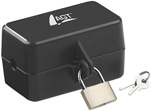 AGT Steckerschloss: Abschließbare Stromstecker-Schutzbox mit Vorhängeschloss, 2 Schlüssel (Stecker Safe, Stecker abschließen, Steckdosenschloss Waschmaschine)