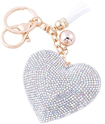 Soleebee en Cuir Amour Coeur Keychain Bling SS6 Premium Cristal De Voiture Porte-clés Valise Sacs À Dos Accessoires Charme avec Glands (Couleur AB)