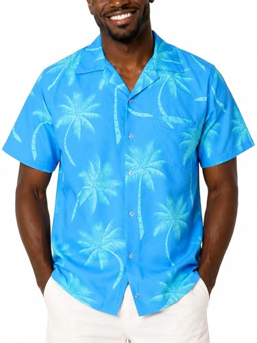 King Kameha Funky-Hawaii-Hemd, Herren, Kurzarm, Palm-Shadow, Türkis, 5XL