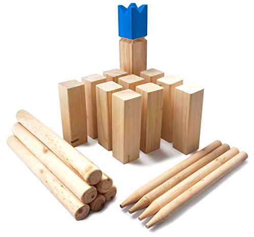 Ocean 5 Kubb - Original Wikinger Spiel | Premium FSC® Holzspiel im Stoffbeutel mit massiven Figuren | Schwedenschach Holz Outdoor Spiel Wurf Schach Spiele | Kubb Spiel für Kinder und Erwachsene |