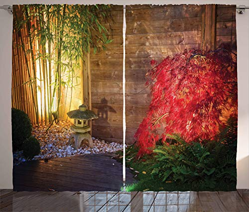 ABAKUHAUS Garten Rustikaler Gardine, japanischer Bambus, Schlafzimmer Kräuselband Vorhang mit Schlaufen und Haken, 280 x 175 cm, Rot Grün