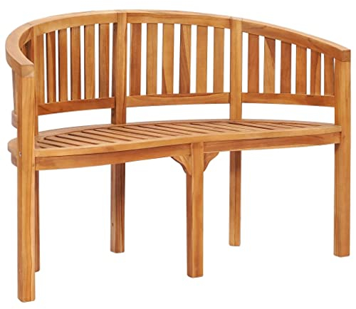 vidaXL Teak Massiv Bananenbank 2-Sitzer Gartenbank Sitzbank Holzbank Parkbank Affenbank Terassenbank Balkonbank Bank Outdoor 120cm