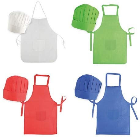 Vasara Lote 20 Set Delantal + Gorro Non Woven Infantil Niños de Colores - Delantales para Niños, Colegios, Guarderías, Fiestas Cumpleaños