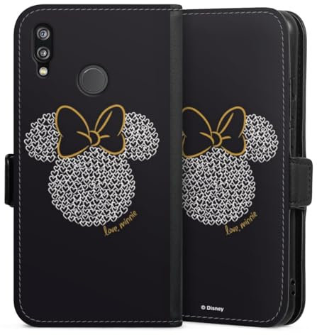 Klapphülle kompatibel mit Huawei P20 Lite Handyhülle aus Kunst Leder schwarz Flip Case Minnie Mouse Disney Muster