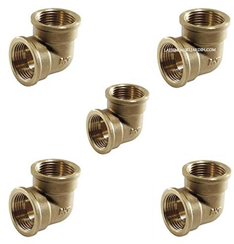 Suinga Pack 5 Coudes en Laiton Femelle 1/2'' pour Irrigation | Raccord Fileté Femelle | Accessoire Tuyaux Irrigation Aenor | Union Robuste, dore