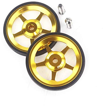 ACEOFFIX Ace-Leichtmetallräder Easywheel und Titanschrauben für Brompton-Klapprad, Dino Kiddo, Gold, 2 Stück
