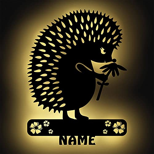 Igel Nachtlicht Holz Deko Wand-Lampe Geschenke personalisiert mit Namen I Batteriebetrieb