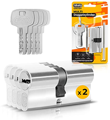GERCAR 2x Schließzylinder gleichschließend 2 Profilzylinder 40/40 inkl. 10 Schlüssel - 80 mm - Doppelzylinder Türschloss Zylinderschloss gleichschliessendes 2erSet - Länge: 80mm, A:40 B:40