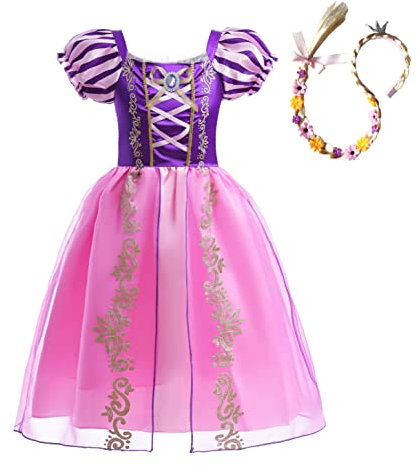 Lito Angels Prinzessin Rapunzel Kostüm Kleid Verkleidung mit Flechten Perücke Haarreifen für Kleinkind Mädchen Größe 3 Jahre 98, Lila