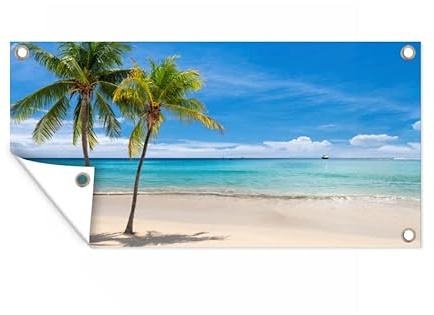 MuchoWow Outdoor-Poster Poster Wanddeko draußen Deko Garten Gartenposter 60x30 cm Strand - Boot - Meer