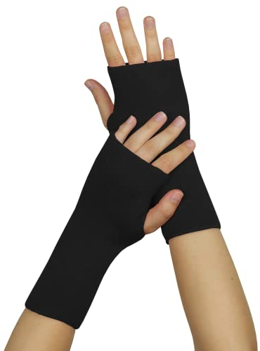 banora Armstulpen/Pulswärmer mit Daumenloch für Damen und Herren in der Naturqualität mit Schurwolle und Seide (Gr. 2, Farbe: schwarz)