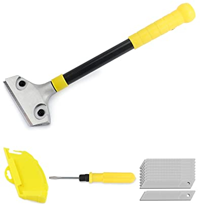 QWORK® Resistente set, raschietto per vernice, con 10 lame di ricambio, per rimuovere colla, adesivi e carta da parati