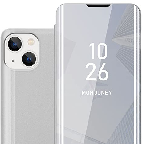 Cadorabo Hülle kompatibel mit Apple iPhone 14 Schutzhülle TPU Silikon Case 360 View Spiegel, Slim Kratzfest Weiche Gummi mit Rundumschutz Cover Hülle für iPhone 14 in Silber