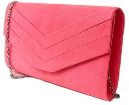 LeahWard Women's Suede Clutch Bag Large Wedding Handbags With Chain Strap (Neon Fuchsia)