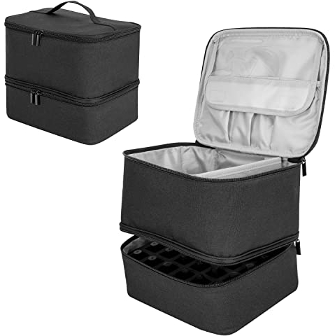 Rudmox Nagellack-Organizer, doppellagig, für 30 Flaschen, ätherische Öle, für Reisen, Zuhause, schwarz, modisch, Schwarz, modisch