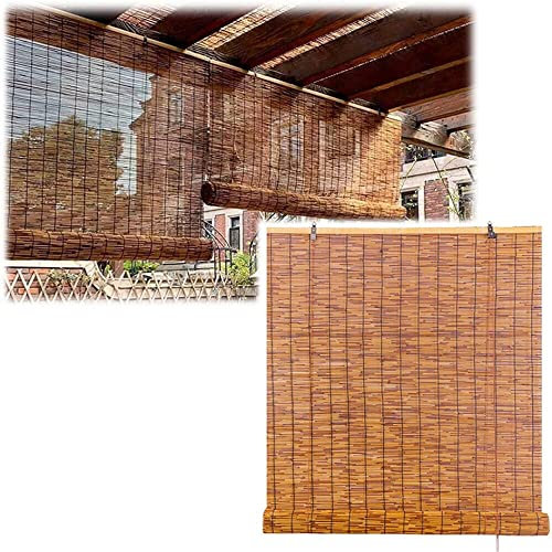 Bambusrollo Outdoor Wetterfest Bambus Rollo Aussenbereich Retro Schilf Vorhang Sichtschutz Sonnenschutz Rollos 20-145cm Breit Lichtfilterung Jalousine für Innen Tür Fenster Terrasse Garten Küche ( Siz
