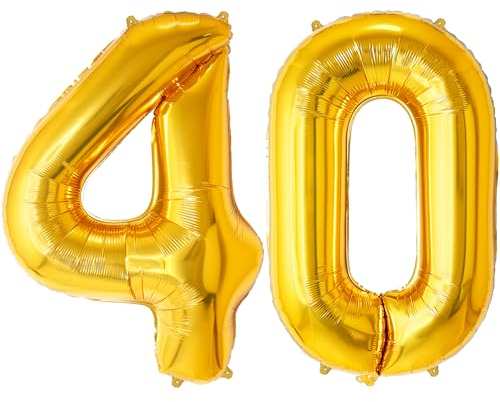 FUNFEST Palloncini dorati per il 40° compleanno da 100 cm – Decorazione per palloncini di compleanno – Include palloncino XL per il 40° compleanno e cannuccia – Vola con elio