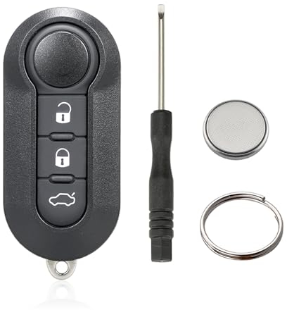 3-Button Remote Control Folding Key Shell Compatible with Fiat 500 500L Bravo Fiorino Grande Doblo Ducato Punto (B with Battery)