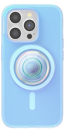 PopSockets iPhone 15 Pro Hülle mit Handygriff und Slide kompatibel mit MagSafe, Handyhülle für iPhone 15 Pro, kabellos aufladbar - Opalescent Blue