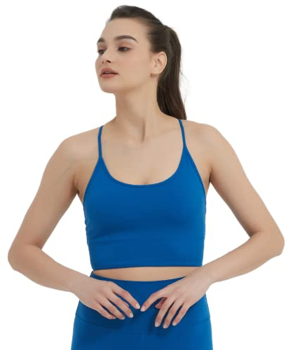 Aikka Activewear Luftiges Spaghetti-Träger-Sport-Top, kabellos, Yoga-Bralette mit herausnehmbaren Pads, A-C Cup, Kobaltblau, X-Small