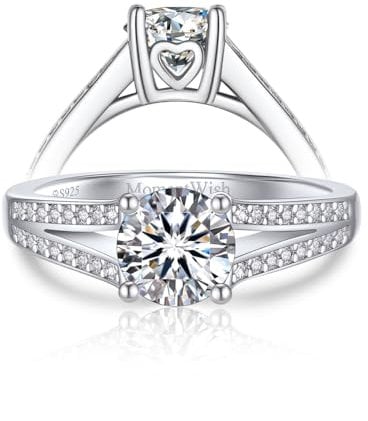 MomentWish Verlobungsringe für sie, 1 Karat Moissanit, Farbe D, VVS1, künstlicher Diamant, 925er Sterlingsilber, Akzentringe, Edelstein, Moissanit