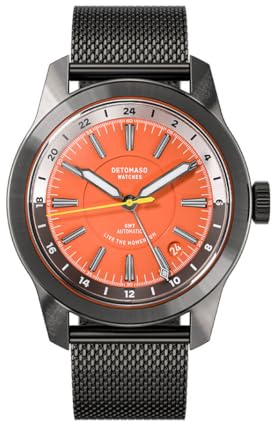 DeTomaso World Explorer Automatic GMT Gray ORANGE Grau Orange Herren Armbanduhr Analog Automatik Mesh Armband Grau