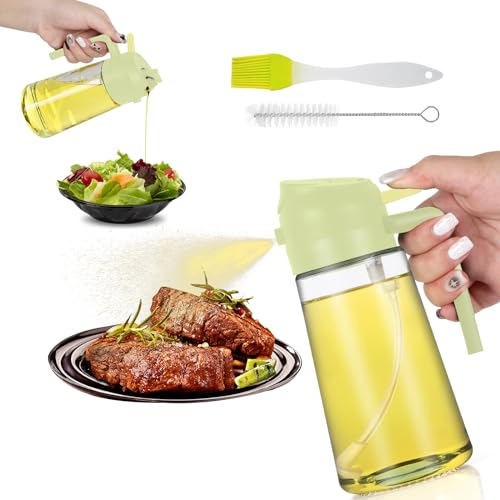 PRO IPLAS Botella pulverizadora de aceite, dispensador de aceite 2 en 1, botellas de aceite para cocina, pulverizador de aceite para cocinar freidora de aire, ensalada de barbacoa y filete