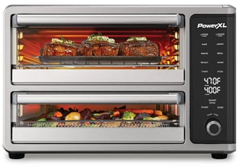 PowerXL SmartSynx Doppeltür-Backofen, 8 Quick-Touch-Kochvoreinstellungen, einschließlich Luftfrittieren, Toast, Backen, Braten, Aufwärmen und mehr, Kochen Sie 2 verschiedene Lebensmittel gleichzeitig,