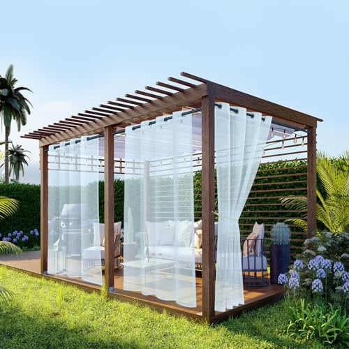 BTTO Waterproof Outdoor Sheer Curtains for Patio,4 Panels Transparent Grommet Curtains Voile Curtains for Porch, Pergola, Cabana
