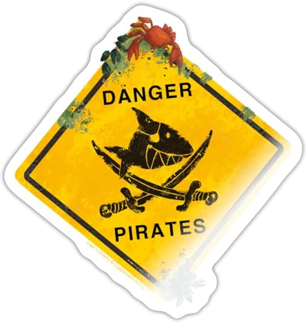 Spreadshirt Käpt'n Sharky Vorsicht Piraten Schild Sticker, max. 10x10 cm, 10 x 10 cm, Weiß glänzend