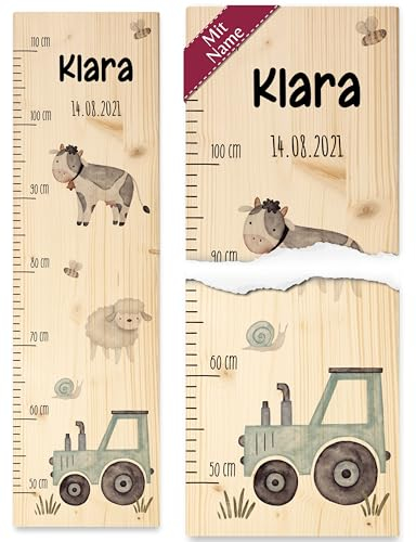 Messlatte - Bauernhof mit Tieren Traktor Name und Datum Geschenk Landwirtschaft Bauern Kinder - 50-110 cm - Holz - kind traktoren