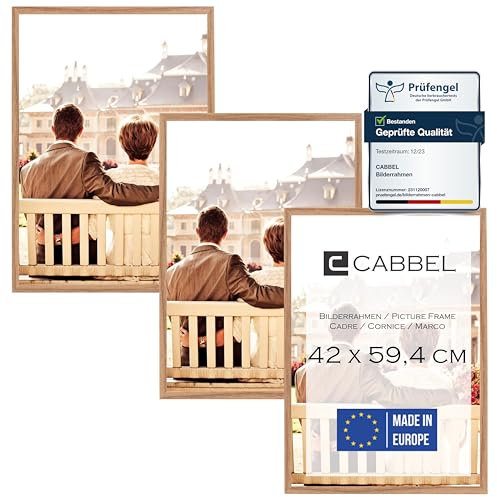 CABBEL Lot de trois (3 pcs.) cadres photo 42x59,4 cm MDF cadre en bois en Chêne | avec verre plexi incassable/Moderne