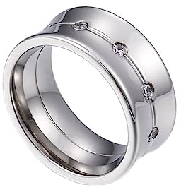 Bihsilin Damen Ringe Edelstahl, Silber Ring Personalisiert 10MM mit Zirkonia Bandring Trauringe Hochzeit Ringe Frauen Nickelfrei Gr.52 (16.6)