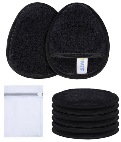 SINLAND 6 Stücke Wiederverwendbare Abschminkpads Mikrofaser Makeup Entferner Pads Nachhaltig Abschminktücher mit Wäschesack für alle Hauttypen Freundlich Schwarz
