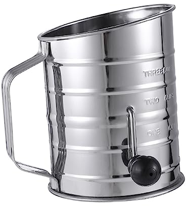 Garneck Hand-Operated Powder Sieve Rotary Sieve Cup Flour Filter for Baking Rotary Flour Sifter Crank Sieve Cup Flour Icing Sugar Sifter Stainless Steel Flour Sifter Sugar Powder Sifter