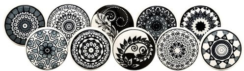Craft Trade Knobs for Cabinets and Drawers Assorted Black Mandala Knobs Vintage Ceramic Door Knobs Mandala Kitchen Furniture Pull Handles Cabinets Cupboard for Wardrobe Home Interior Décor-Pack of 10